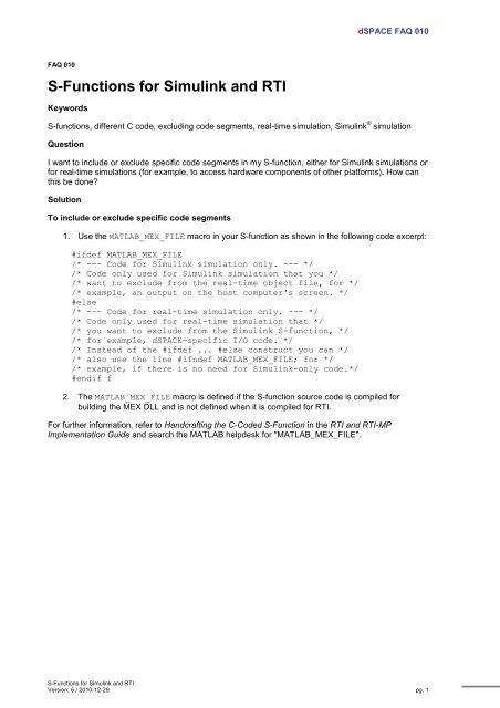 S Functions For Simulink And Rti Dspace