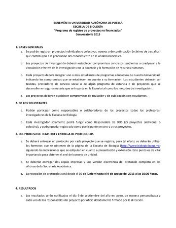 Programa de registro de proyectos no financiados - Escuela de ...