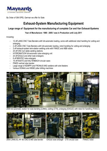 Exhaust-System Manufacturing Equipment