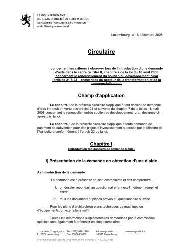 Aides aux collectivités - circulaire, questionnaire et formulaire