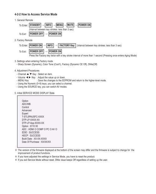 4-2-2 How to Access Service Mode - Turuta Electronics World