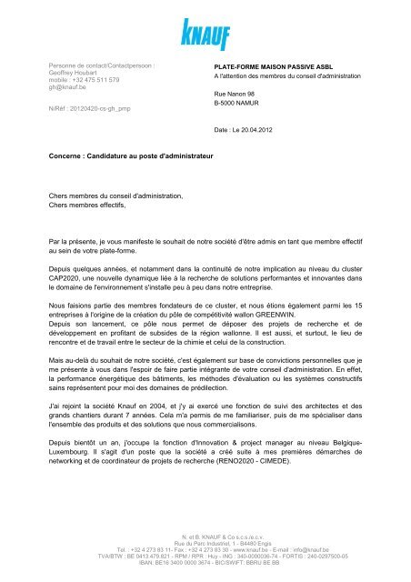 Concerne : Candidature au poste d'administrateur Chers membres ...