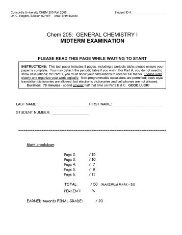 Chem 205: GENERAL CHEMISTRY I MIDTERM EXAMINATION ...