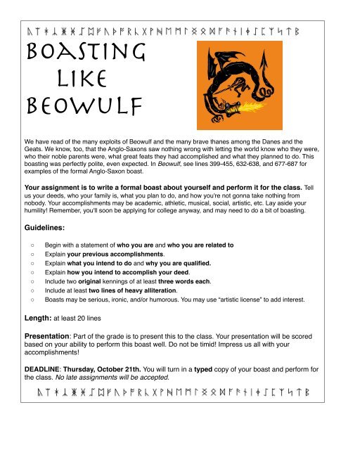 Beowulf Boast activity