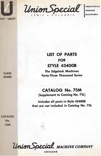 Parts book for Union Special 43400B