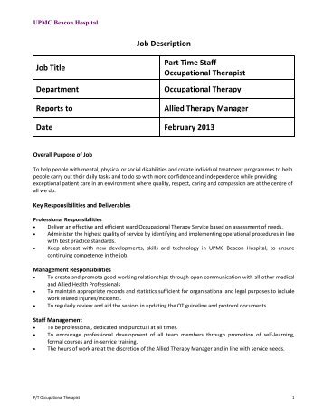 Job Description Job Title Part Time Staff ... - Beacon Hospital