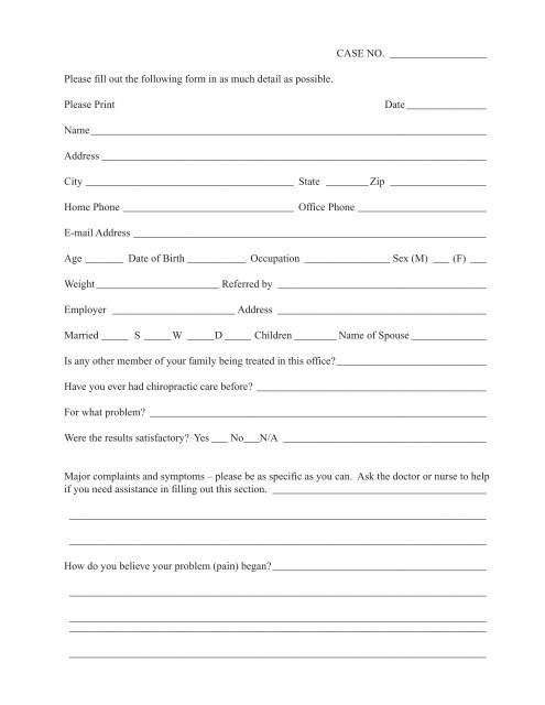 Please fill out the following form in as much detail as possible ...