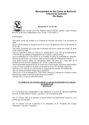 Municipalidad de San Carlos de Bariloche Tribunal de Contralor RÃ­o ...