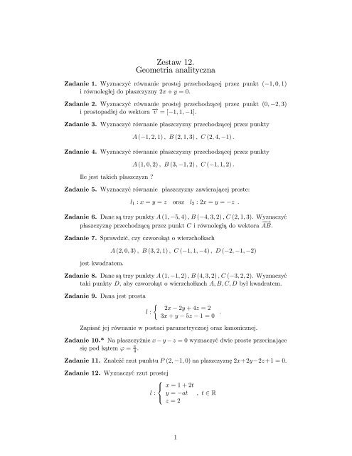 Zestaw 12. Geometria analityczna