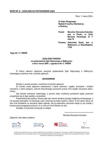 WZÃR NR 16 â ZAÅ»ALENIE NA POSTANOWIENIE SÄDU PÅock, 11 ...