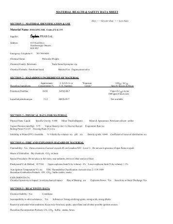 MSDS for Fogging Oil - Codes 272,273 - Paynes Marine Group