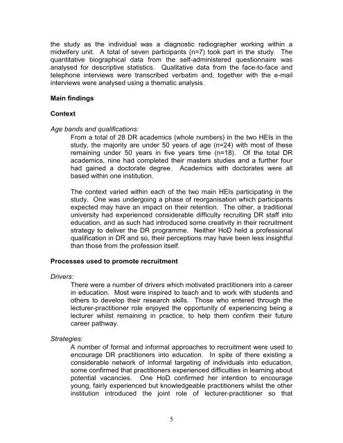 Recruitment and retention of diagnostic radiography academics ...