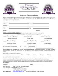 Volunteer Response Form - NYPD Memorial 5k Run