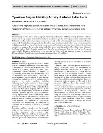 Tyrosinase Enzyme Inhibitory Activity of selected Indian Herbs