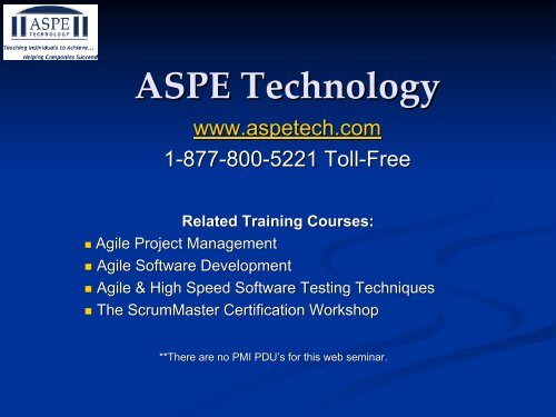 Planning & Tracking at the - ASPE – SDLC Training