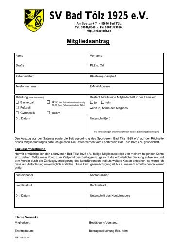 Mitgliedsantrag - SV Bad Tölz 1925 e.V.