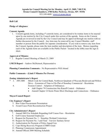 Agenda for Council Meeting Set for Monday, April 13, 2009, 7:00 PM ...