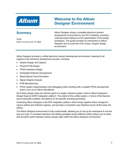 Welcome To The Altium Designer Environment Welcome To The Altium Designer Environment