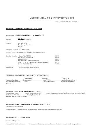 MSDS sheet for SPIDER CONTROL - Paynes Marine Group