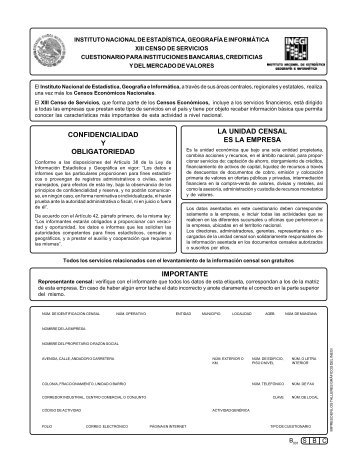 Cuestionario para instituciones bancarias, crediticias y del ... - Inegi