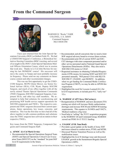Spring 07 front cover - United States Special Operations Command