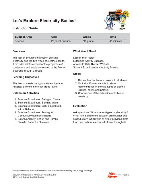 electrical circuit lesson plan 5th grade wiring diagram 5th Grade Class 2014 let\\u0027s explore electricity basics! apogee interactive, incelectrical circuit lesson plan 5th grade