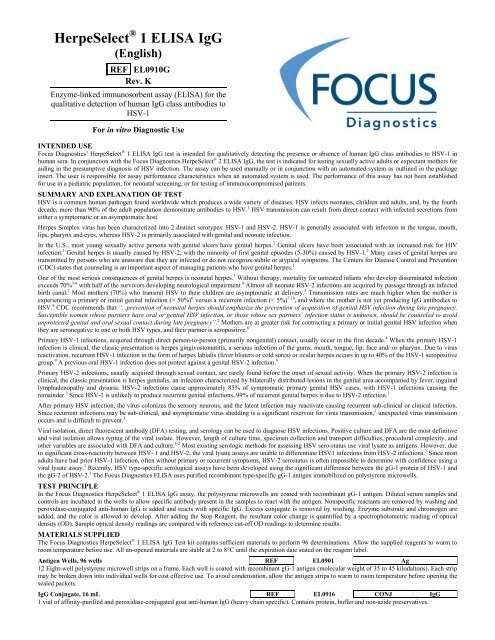 HerpeSelect 1 ELISA IgG - Focus Diagnostics