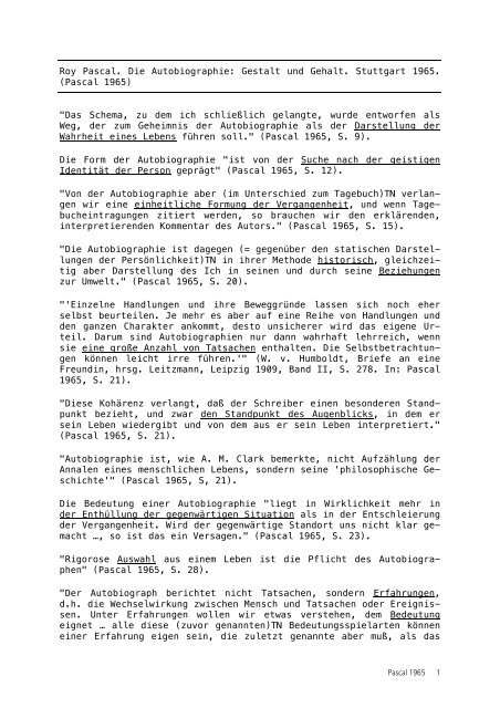 Die Autobiographie Gestalt Und Gehalt Thomas Noack Die Autobiographie Gestalt Und Gehalt Thomas Noack