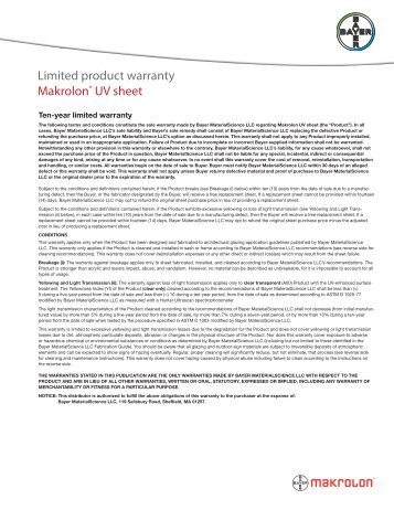 Limited product warranty Makrolon® UV sheet