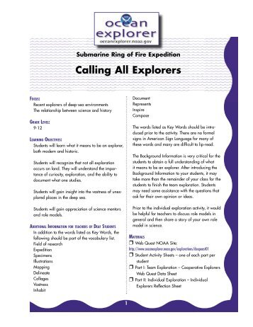 Calling All Explorers... (14 pages, 124k) - NOAA, Ocean Explorer