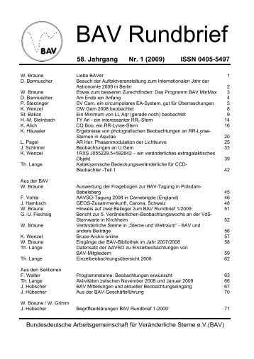 BAV Rundbrief Nr. 1 (2009)