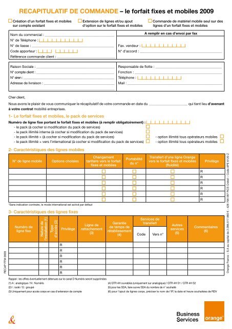 RECAPITULATIF DE COMMANDE â le forfait fixes ... - Orange mobile