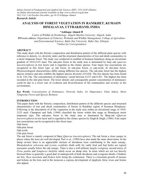 analysis of forest vegetation in ranikhet, kumaon ... - CIBTech