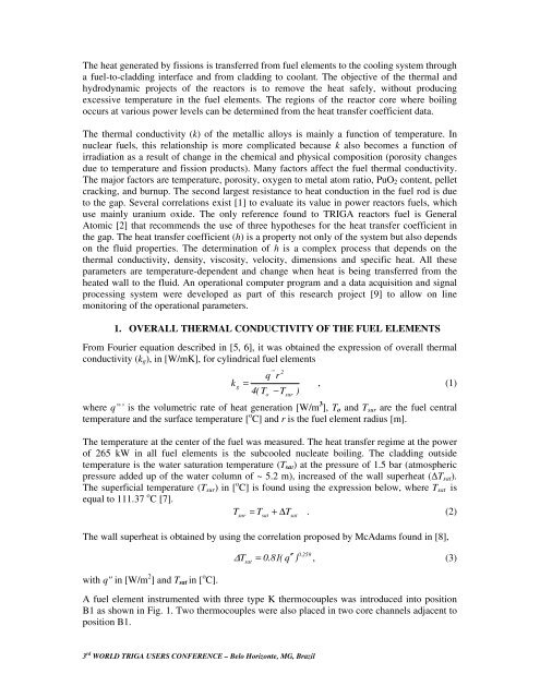 experimental heat transfer analysis of the ipr-r1 triga reactor - CDTN