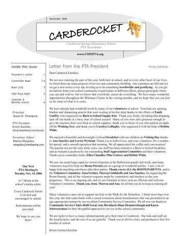 Letter from the PTA President - Carderock Springs PTA