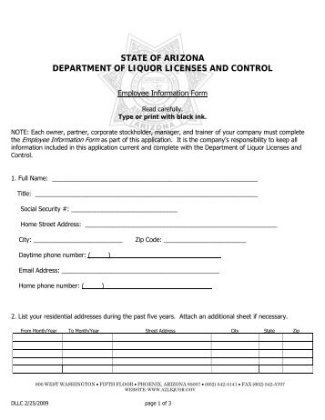 Employee Information Form - Arizona Department of Liquor ...
