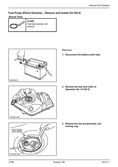 Fuel Pump (Petrol Variants) Ã¢Â€Â“ Remove and Install (23 ... - Ford Scorpio