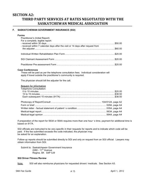 for uninsured services - Saskatchewan Medical Association