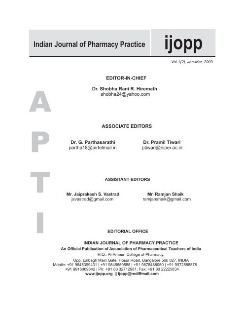 APTI ijopp - Indian Journal of Pharmacy Practice