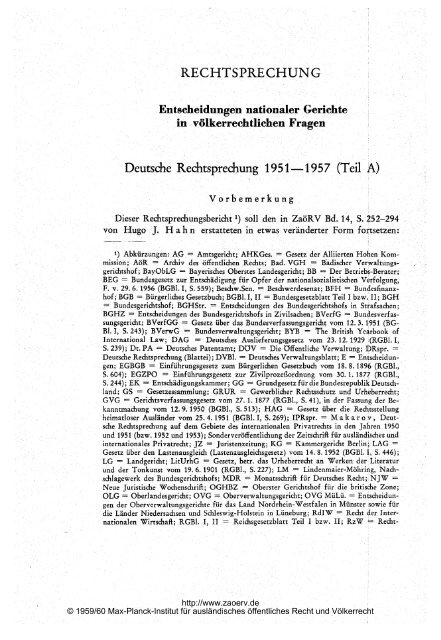 Deutsche Rechtsprechung 1951-1957 (Teil A) - Zeitschrift fÃ¼r ...