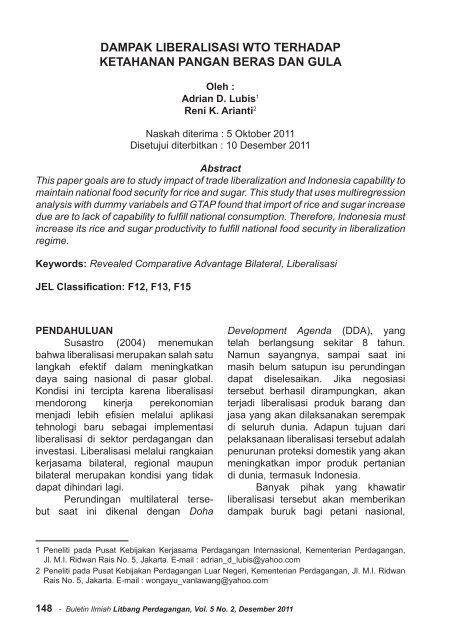 DAMPAK LIBERALISASI WTO TERhADAP KETAHANAN PANGAN ...