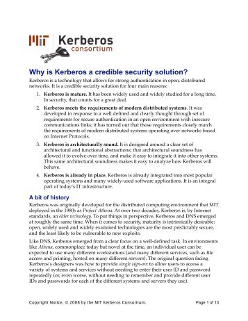 Why is Kerberos a credible security solution? - MIT Kerberos ...