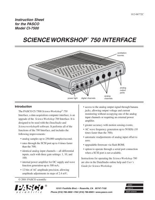 PASCO SCIENCE WORKSHOP 750 CI-7500 DATA ACQUISITION COMPUTER SCSI INTERFACE 