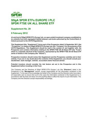 SSgA SPDR ETFs EUROPE I PLC SPDR FTSE UK ALL SHARE ETF