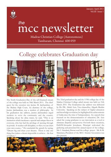 Vol.III Issue 1 Mcc Newsletter The - Madras Christian College