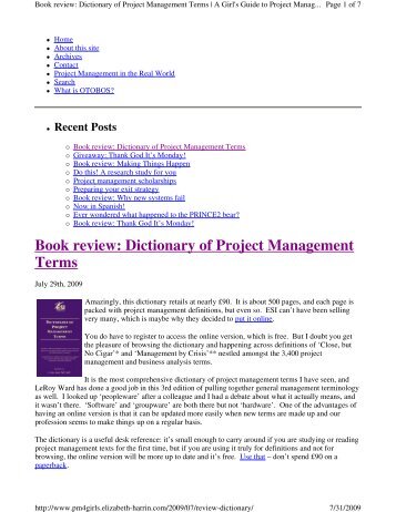 Book review: Dictionary of Project Management Terms