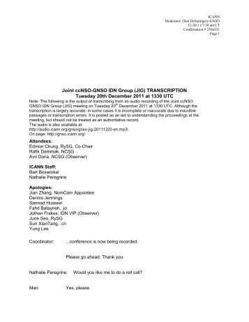 Joint ccNSO-GNSO IDN Group (JIG ... - GNSO - icann