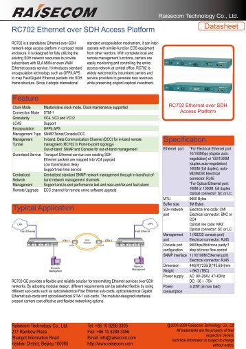 RC702 Ethernet over SDH Access Platform ... - Raisecom