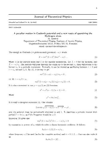 1 Journal of Theoretical Physics Founded and Edited by M. Apostol ...