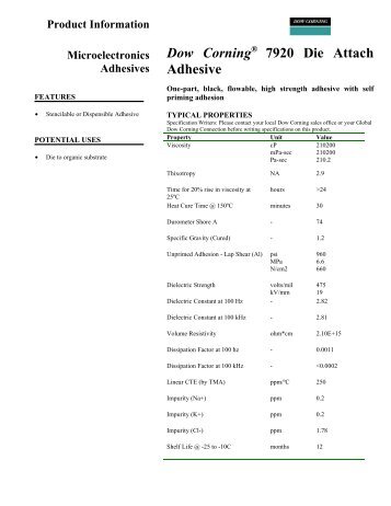 Dow Corning 7920 Die Attach Adhesive
